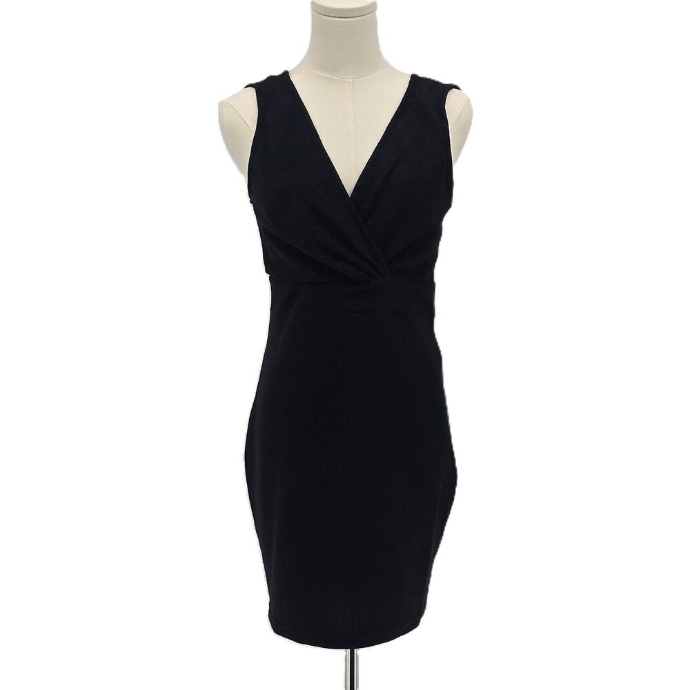 Shinestar sleeveless metallic V neck black stretch dress medium